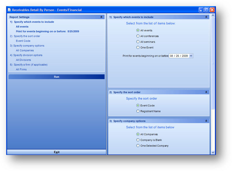 Receivables Summary by Event